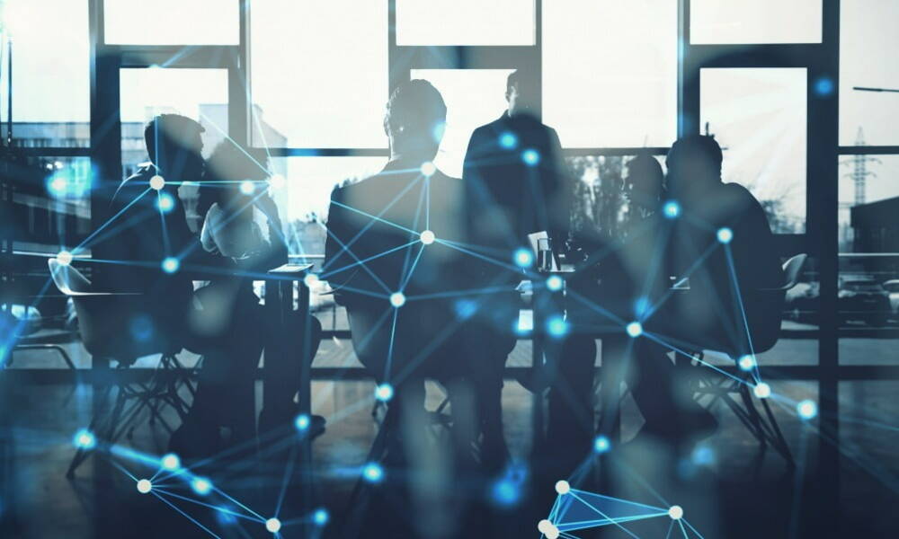 Network background concept with business people silhouette in meeting in the office